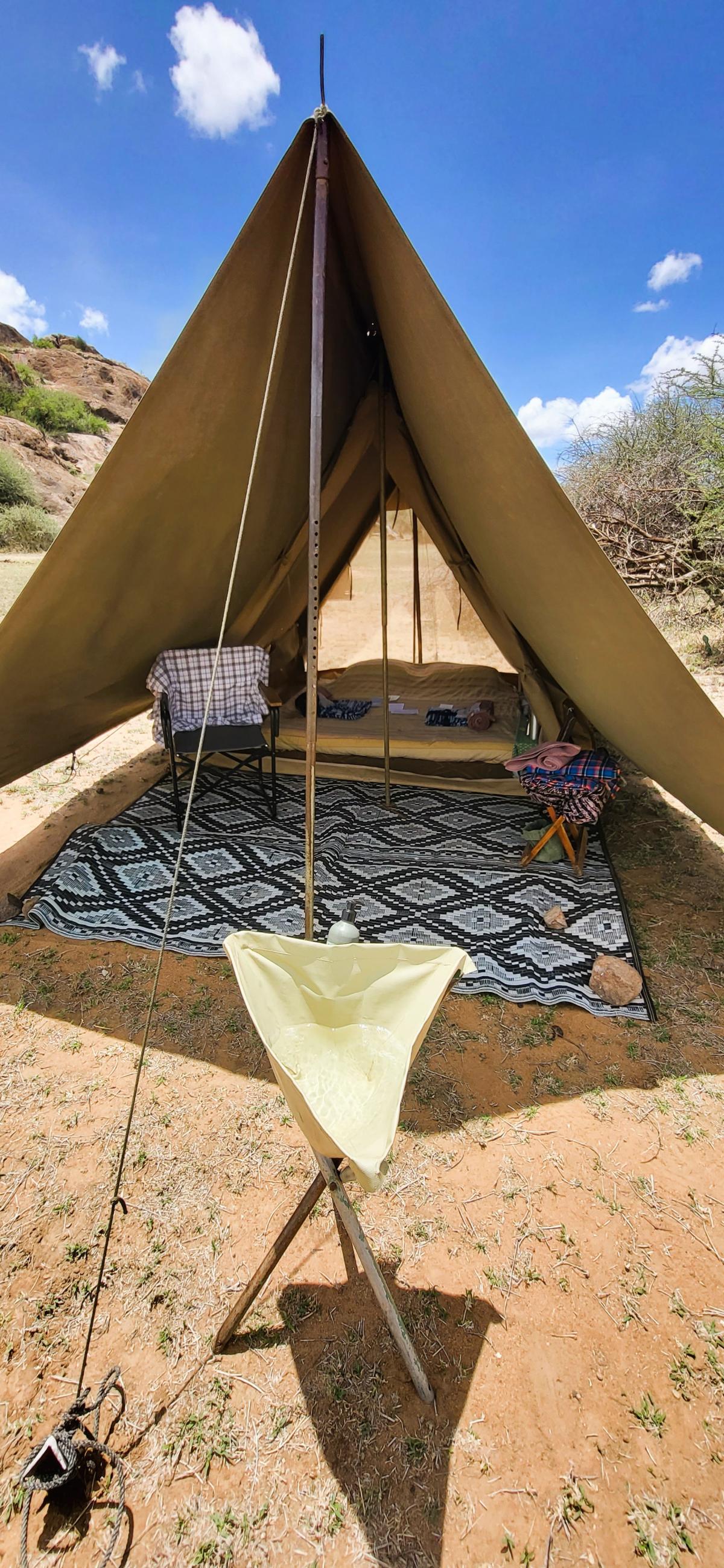 Teltet mitt på vandresafari i Laikipia, Kenya